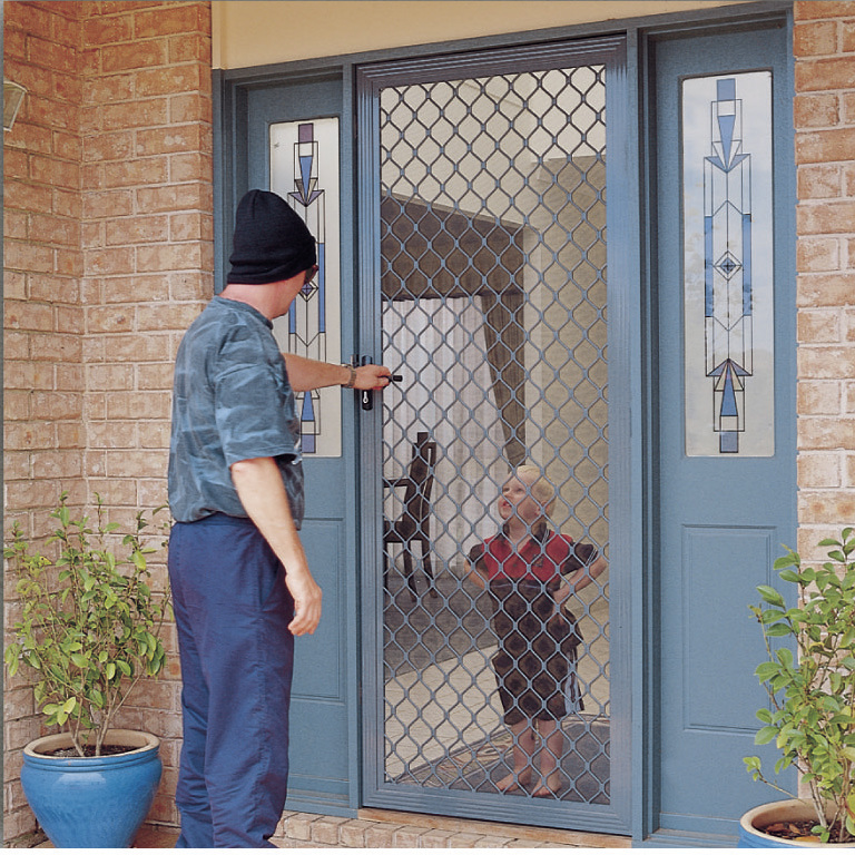 Diamond Mesh Hinged Door Screen supplied by East Coast Awnings and Blinds Brisbane